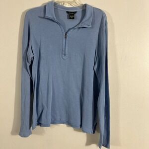 Eddie Bauer Pullover Women Medium Tall Light Blue Excellent Ribbed Quarter Zip